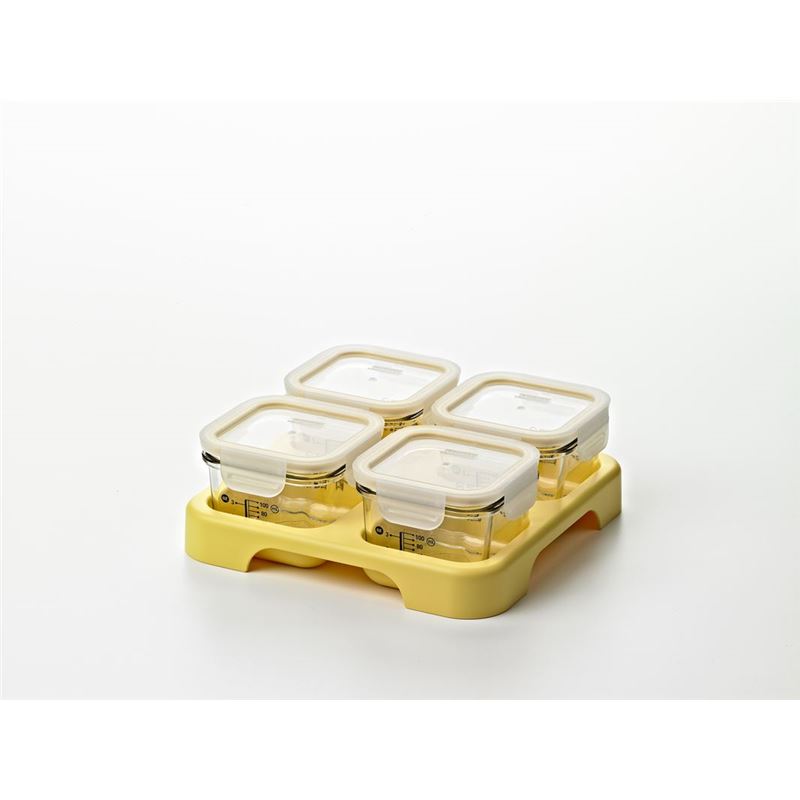 Glasslock - Baby 4 Piece Container Set with Tray Square 210ml