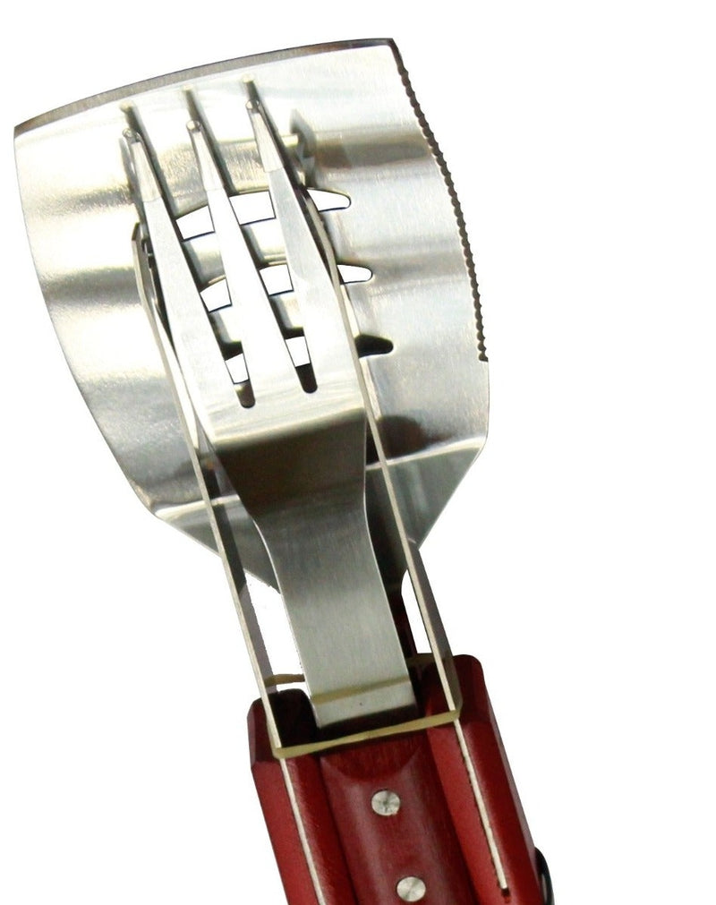 MegaGrill - 3pc S/Sl BBQ Utensil w/Wooden Handles