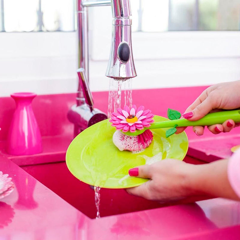 Vigar - Flower Power Dish Brush With Vase Pink