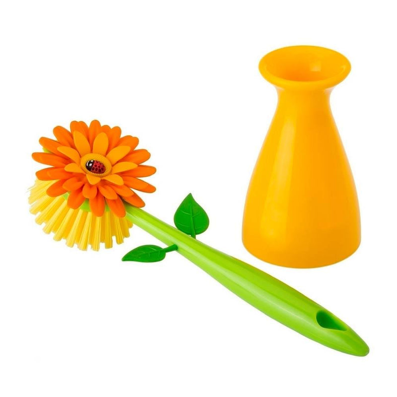 Vigar - Flower Power Dish Brush With Vase - Orange