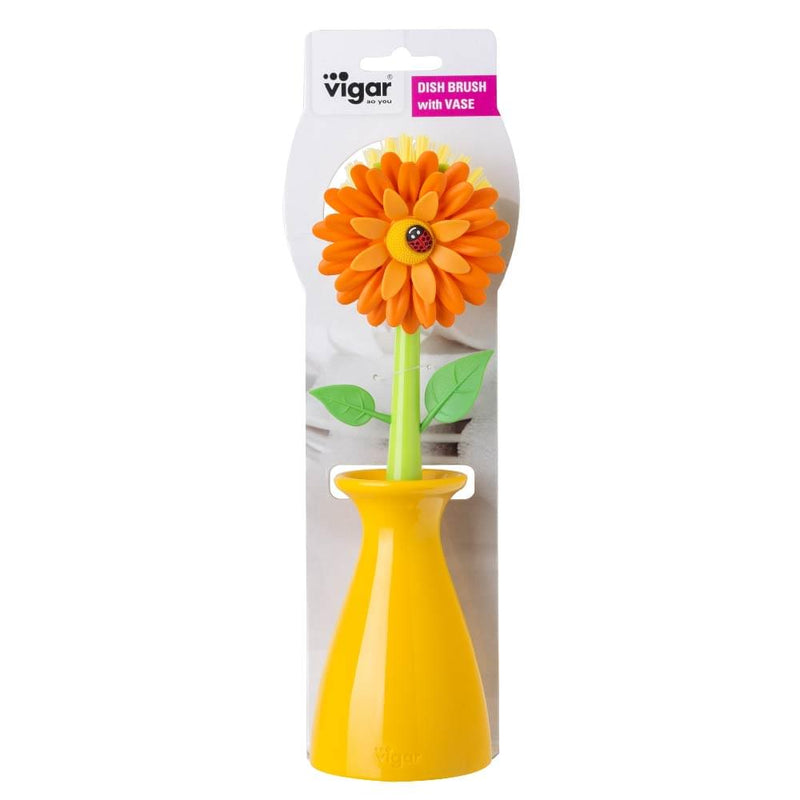 Vigar - Flower Power Dish Brush With Vase - Orange