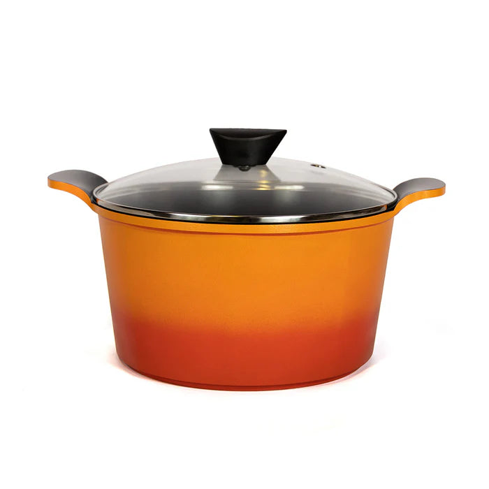 Neoflam Venn 26cm Deep Casserole 6.25L Orange with Glass Lid