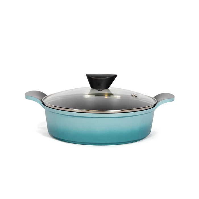 Neoflam Venn 24cm/2.7li Low Casserole With Glass Lid Induction Turquoise