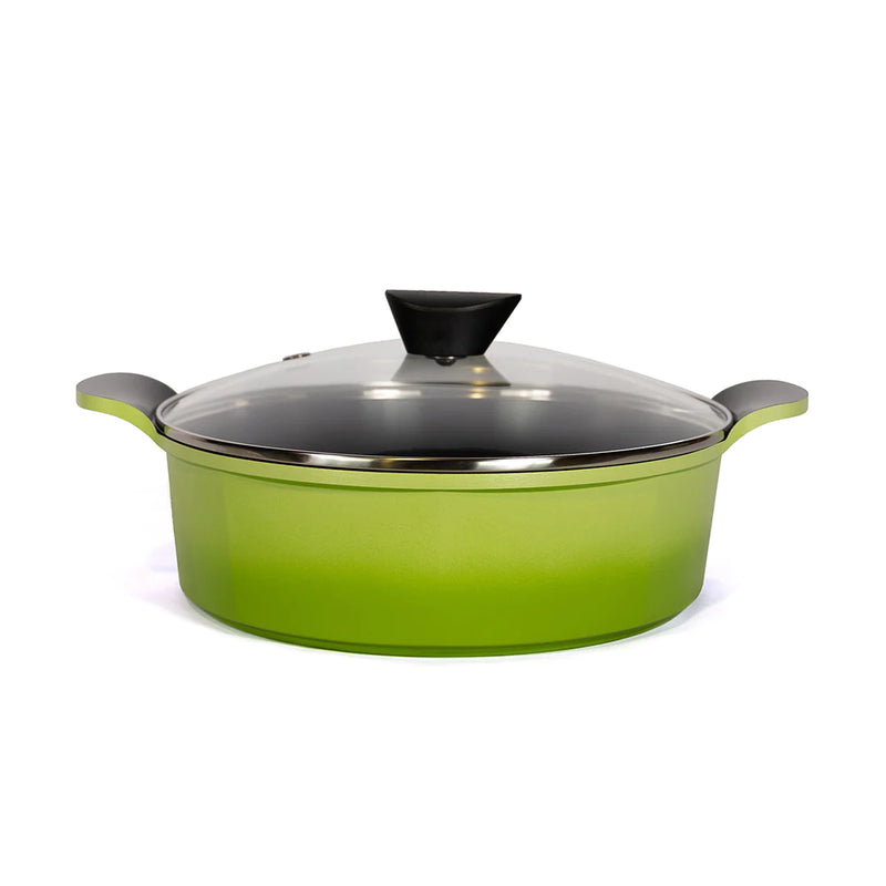 Neoflam Venn 28cm Low Casserole Induction 4.8L Green With Glass Lid