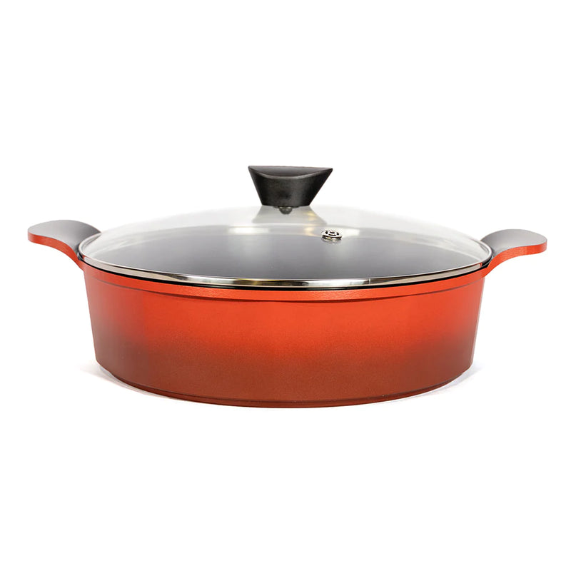 Neoflam Venn 32cm Low Casserole induction 6.25L Red with Glass Lid