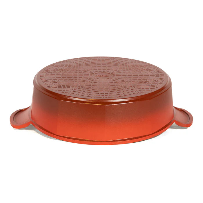 Neoflam Venn 28cm Low Casserole Induction 4.8L Red With Glass Lid