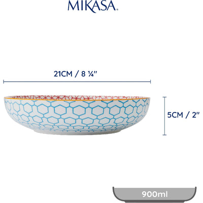 Mikasa Coupe Pasta Dinner Bowl 21cm Geometric Blue