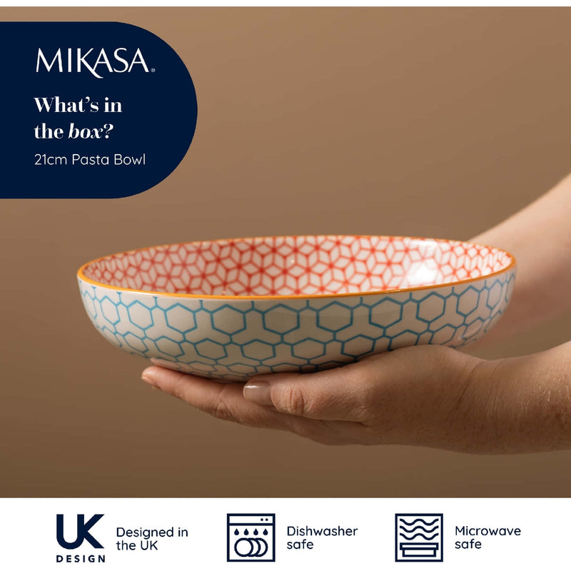 Mikasa Coupe Pasta Dinner Bowl 21cm Geometric Blue