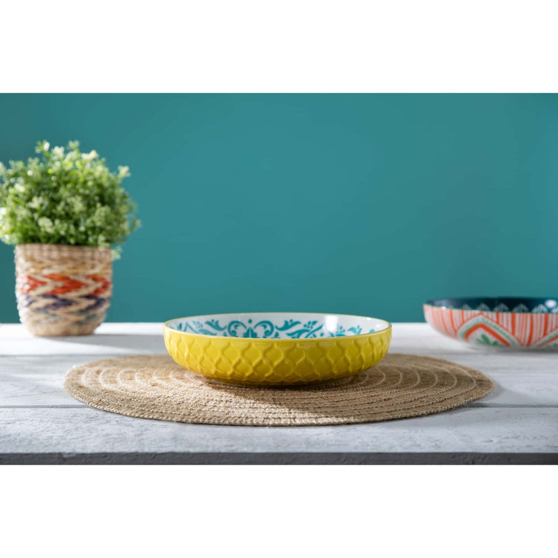 Mikasa Coupe Pasta Dinner Bowl 21cm Yellow Blue Geometric