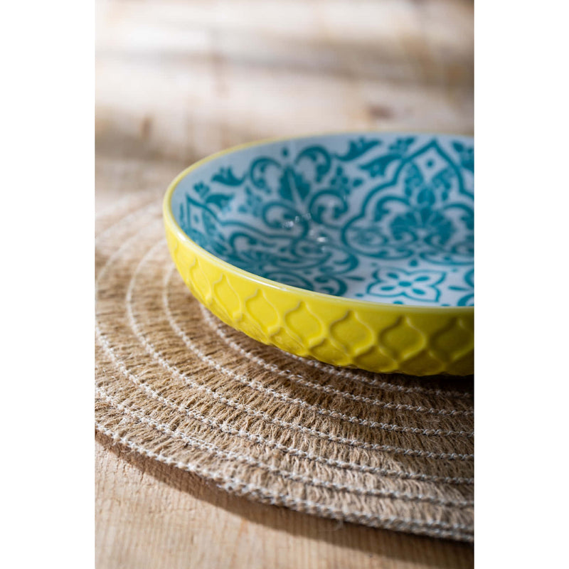 Mikasa Coupe Pasta Dinner Bowl 21cm Yellow Blue Geometric