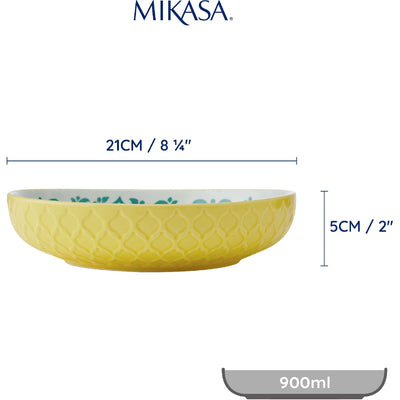 Mikasa Coupe Pasta Dinner Bowl 21cm Yellow Blue Geometric