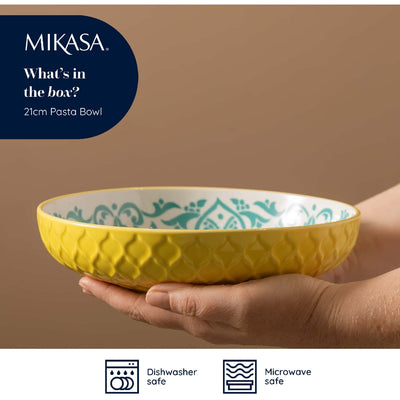 Mikasa Coupe Pasta Dinner Bowl 21cm Yellow Blue Geometric
