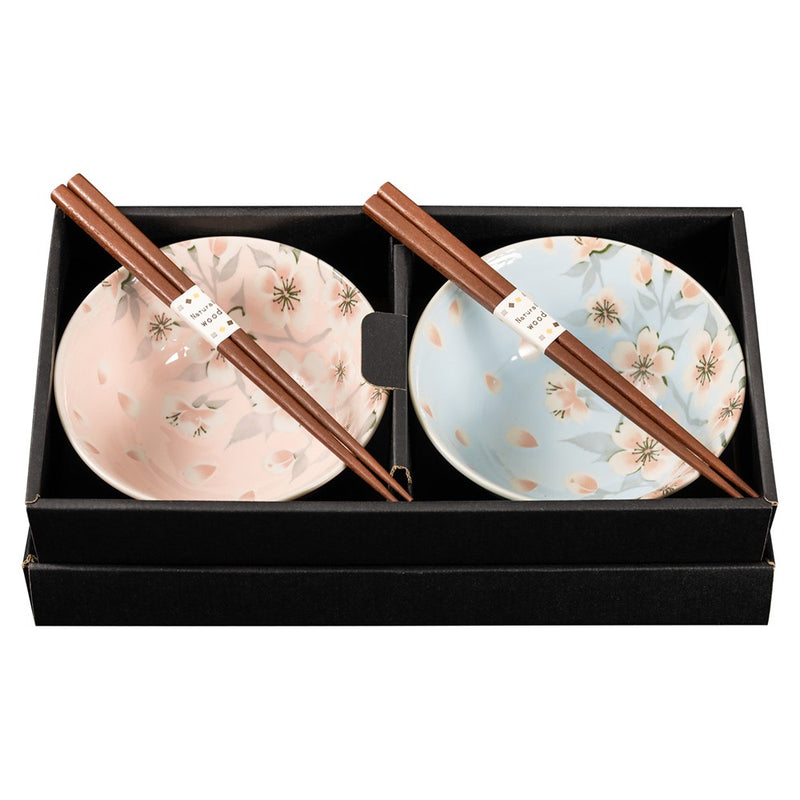 Omotenashi EDAZAKURA Set 2 Bowls, 2 Chopsticks "Made in Japan"