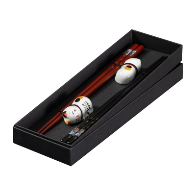 Omotenashi LUCKY CAT|Set|2 Chopsticks & 2 Chopstick Rests " Made in JAPAN"