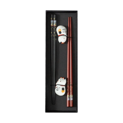 Omotenashi LUCKY CAT|Set|2 Chopsticks & 2 Chopstick Rests " Made in JAPAN"