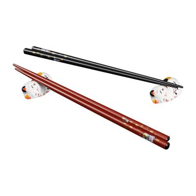 Omotenashi LUCKY CAT|Set|2 Chopsticks & 2 Chopstick Rests " Made in JAPAN"