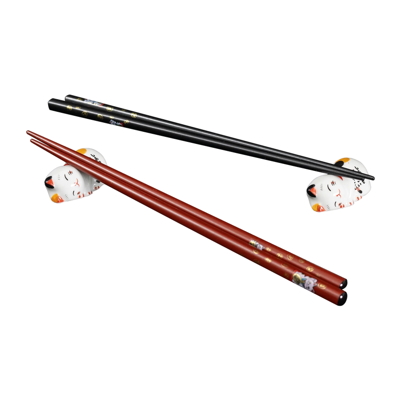 Omotenashi LUCKY CAT|Set|2 Chopsticks & 2 Chopstick Rests " Made in JAPAN"