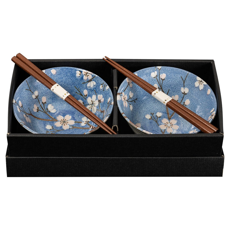 Omotenashi FUJISAKURA Set 2 Bowls, 2 Chopsticks "Made in Japan"