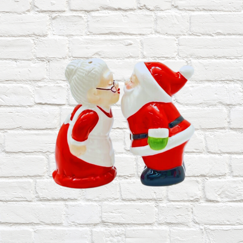Santa Kissing Mrs Claus Salt & Pepper, Set of 2