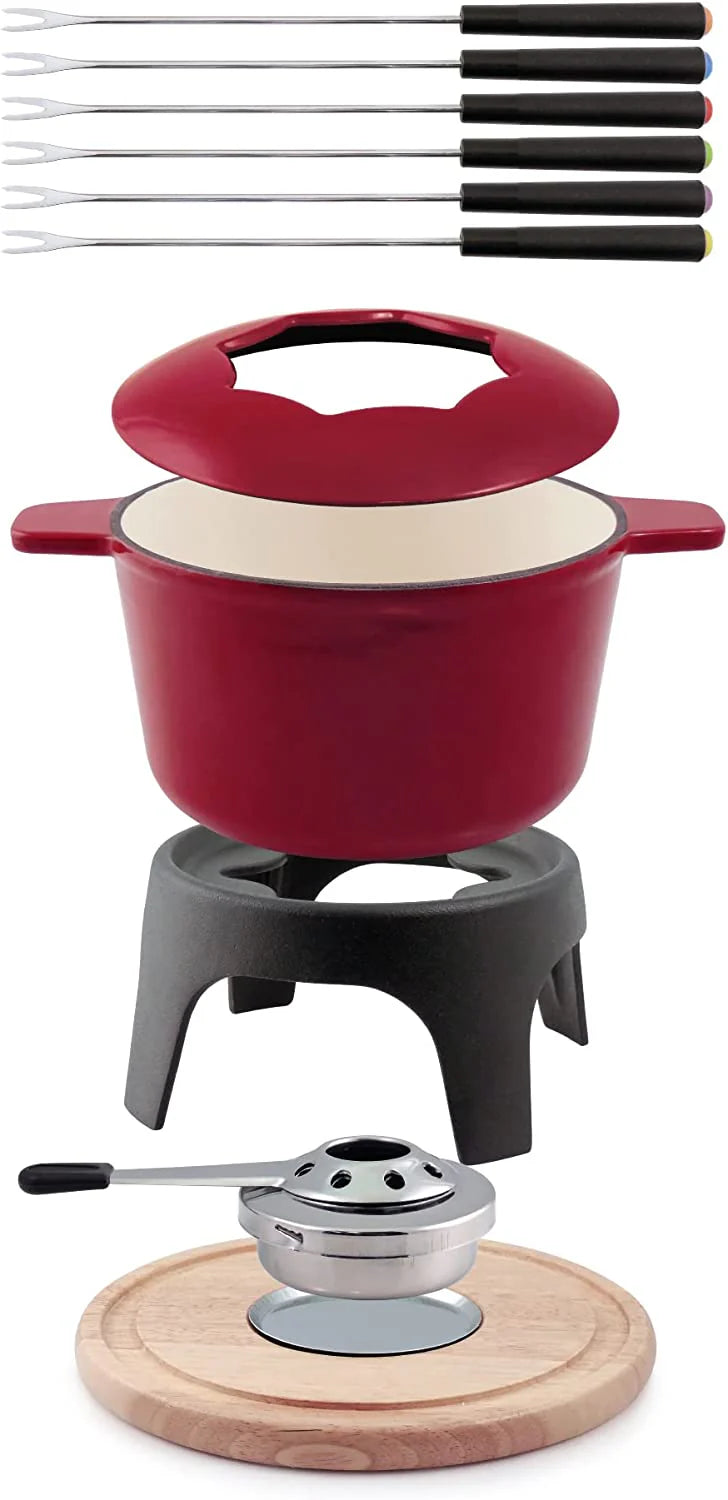 SWISSMAR - Fondue Sierra 11 Piece Cast Iron Fondue Set - Red