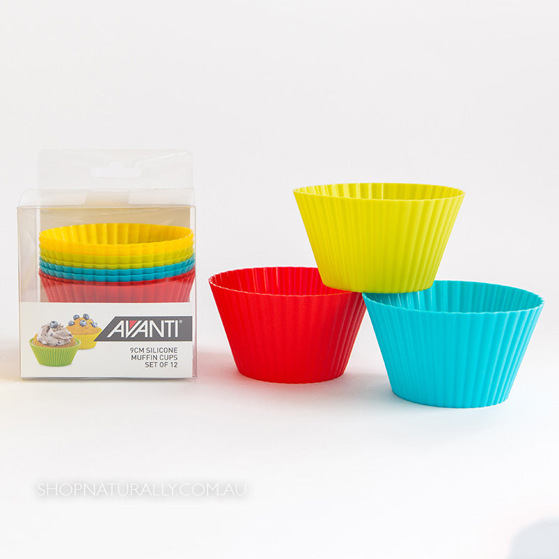 Avanti - Silicone Muffin Cups 9cm Diameter - Set of 12 Red/Blue/Green/Yellow