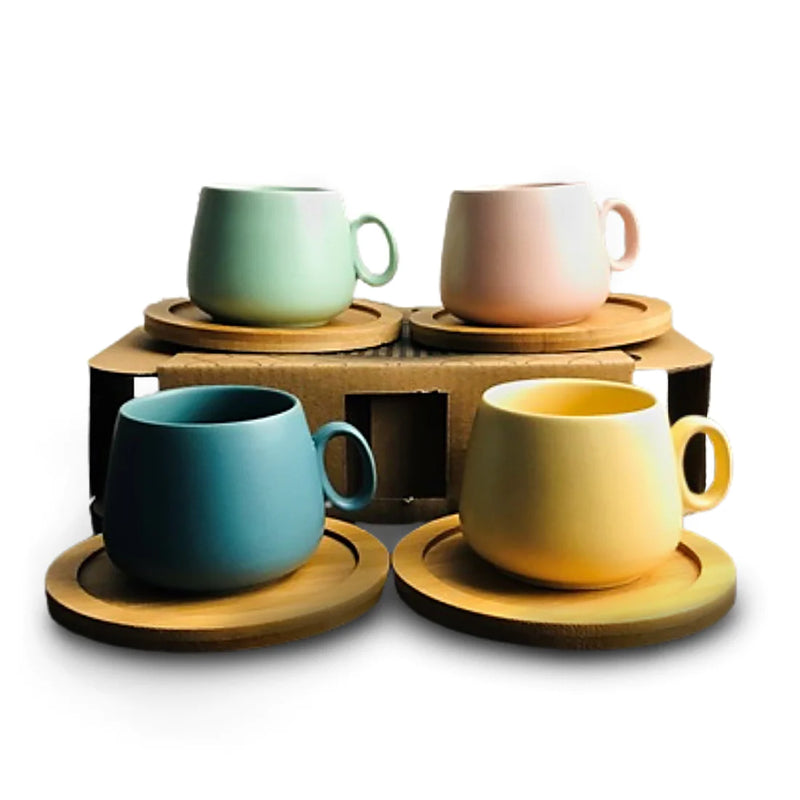 COFFEE CULTURE Matte Colour 90ml Espresso Cups with Coasters - Set of 4