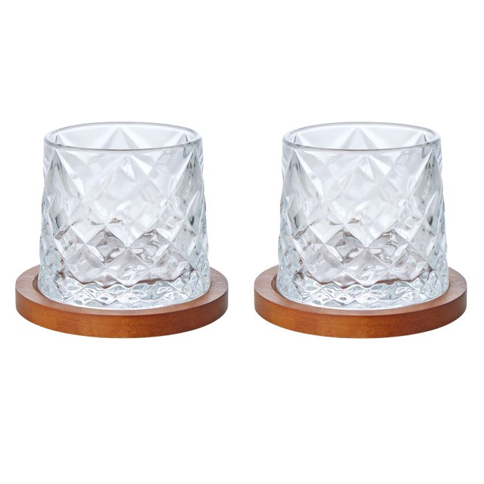 ETCHED - WHISKY GLASSES WITH COASTERS SET OF 2