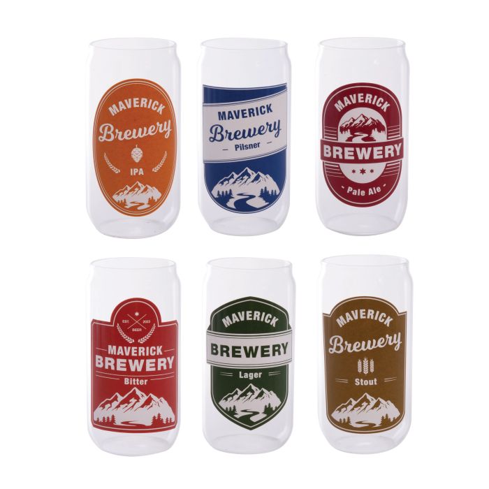 MAVERICK - BEER CAN GLASSES (SET OF 6) CLEAR