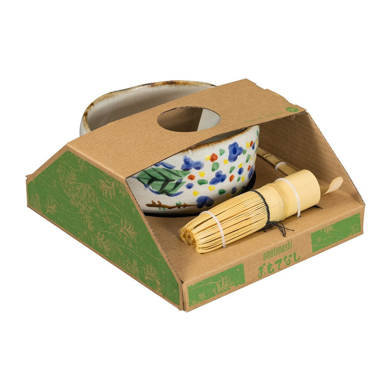 Omotenashi Hand Painted Matcha Bowl with Whisk Gift Set - AJISAI " Made in Japan"