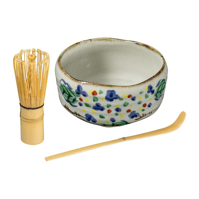 Omotenashi Hand Painted Matcha Bowl with Whisk Gift Set - AJISAI " Made in Japan"