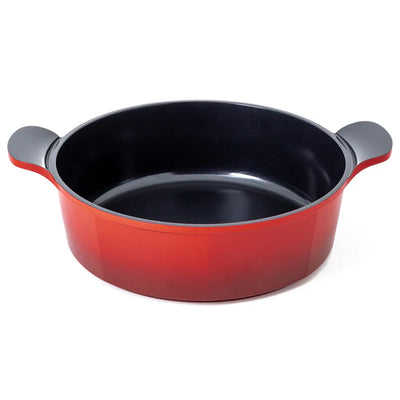 Neoflam Venn 28cm Low Casserole Induction 4.8L Red With Glass Lid