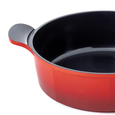 Neoflam Venn 28cm Low Casserole Induction 4.8L Red With Glass Lid