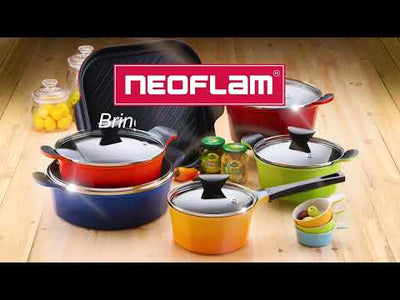 Neoflam Venn 28cm Low Casserole Induction 4.8L Red With Glass Lid