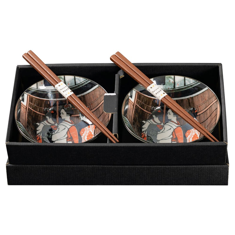 Omotenashi MAIKO|Set|2 Bowls, 2 Chopsticks "Made in Japan"